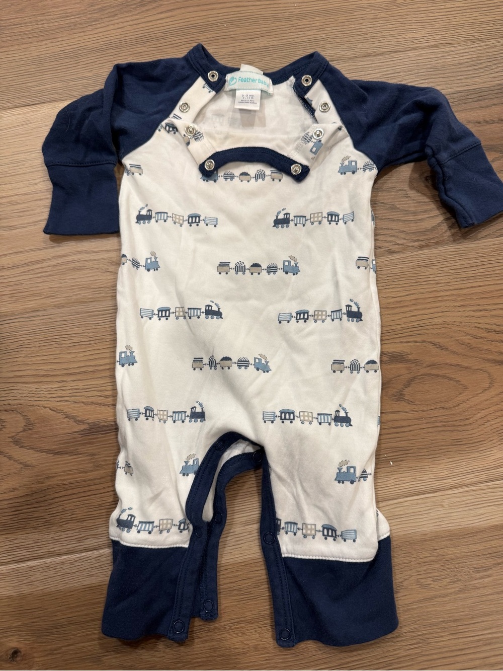 Feather Baby Train-Print Navy & White Snap Bodysuit
